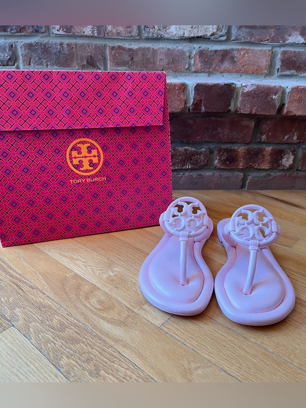 Tory Burch x BonBon Strawberry Pink Marshmallow Leather Miller Padded Sandals